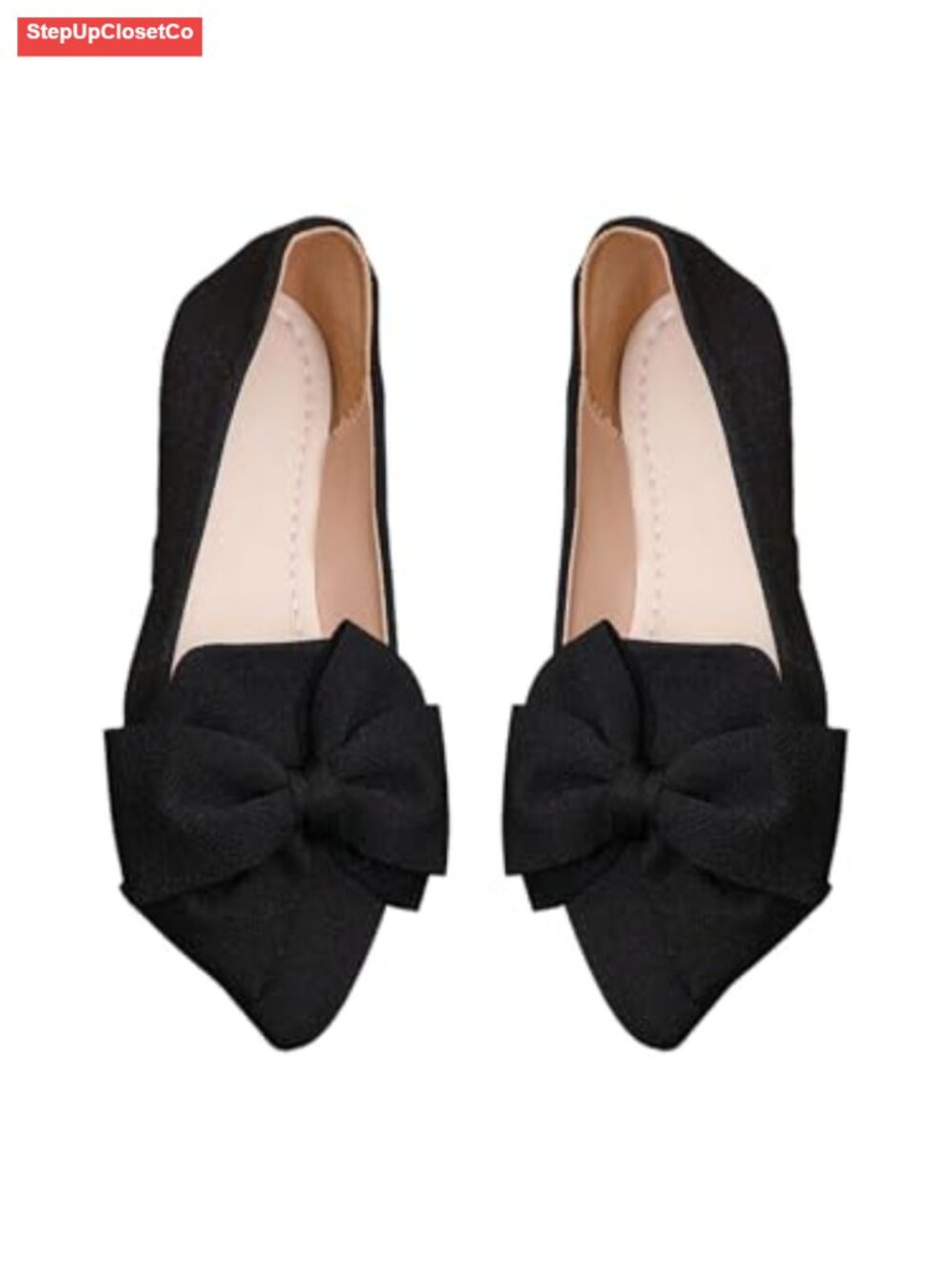 Women's Pointed Toe Ballet Flats PU Leather Dressy Flat Shoes Knot Bow Office